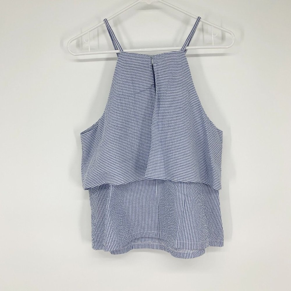 MINKPINK Top Blue White Stripe Tiered Ruffle Sleeveless Tank - Picture 9 of 12